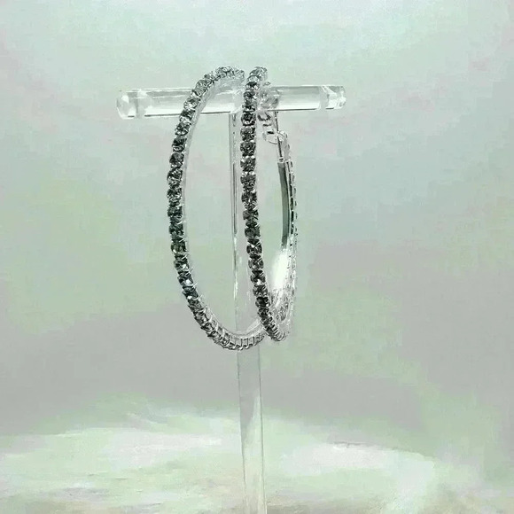 Sparkling Rhinestones Hoop Earrings - Picture 4 of 6